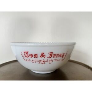 Vintage 1950s Tom & Jerry punch bowl Milk Glass Collectible Beaded White Holiday